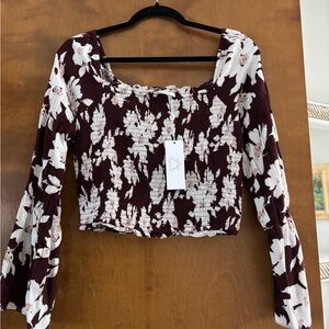Blouse Crop Blouse by Sage and Brown and White Long Sleeve Crop Blouse